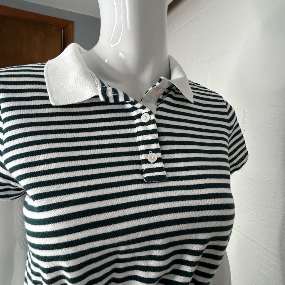 Aerie Offline Top Women's Cropped Polo S Green White Academia Striped Bubble Hem - Picture 15 of 16